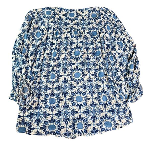 Lucky Brand Women's sz Medium Blue Cream Floral Dolman Sleeve Blouse Button Up - Picture 2 of 12